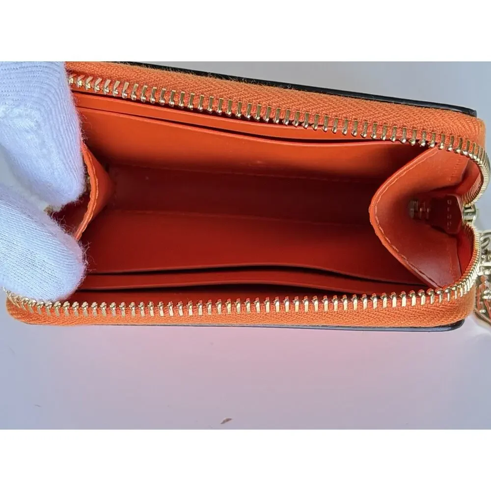 Gucci GG Print Bright Orange Zip Around Leather/Canvas Card Case Wallet IT NIB